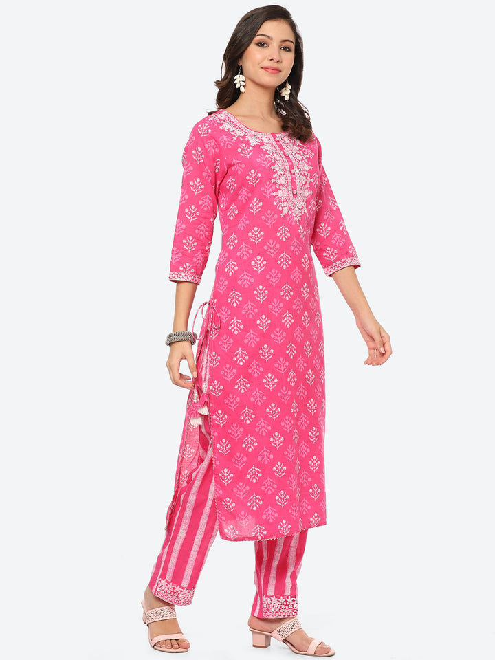 Sequin Work Printed Cotton Kurta With Pant