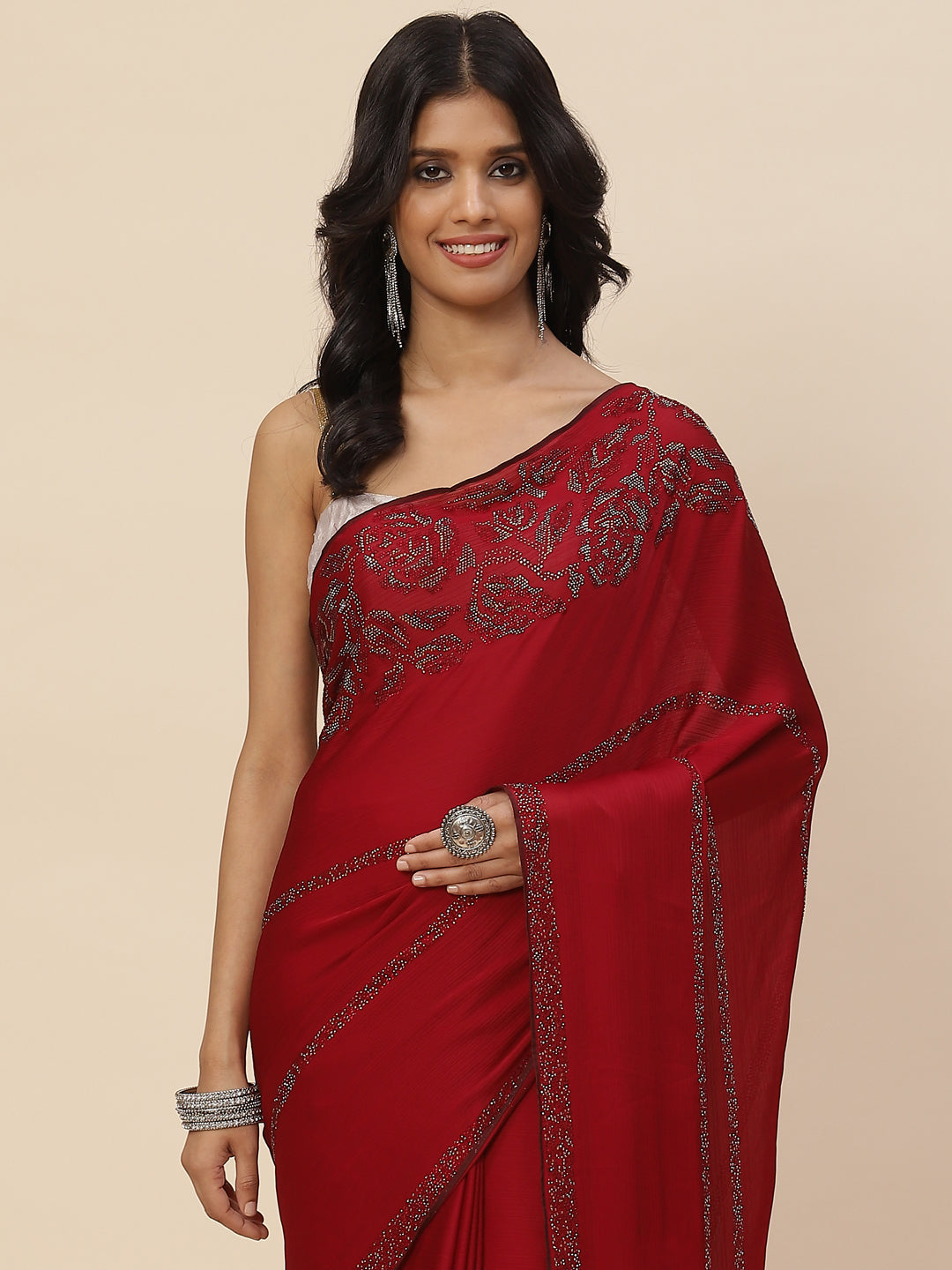 Stone Embroidered Chiffon Saree