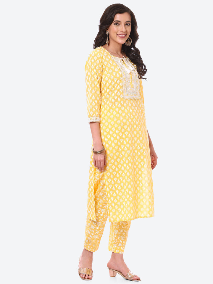 Sequin Work Printed Cotton Kurta With Pant