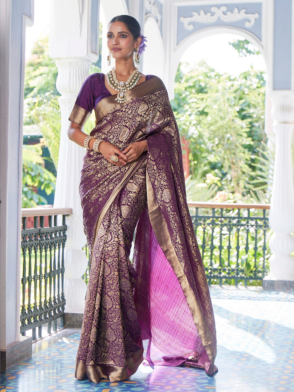 Brocade Crepe Plain Saree