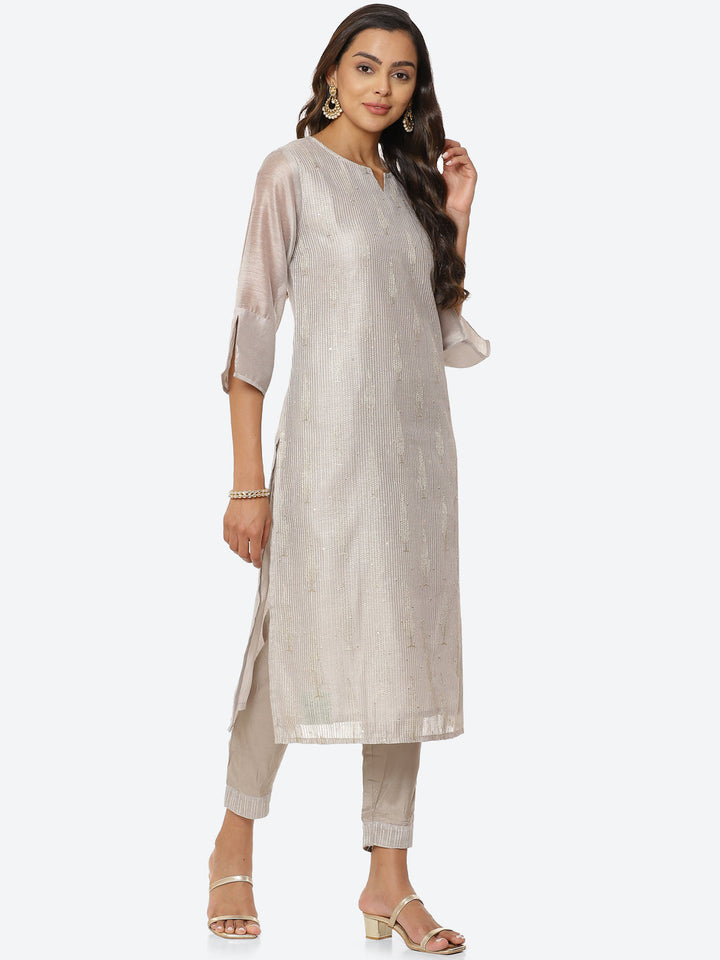 Sequin Work Chanderi Kurta With Pants &amp; Dupatta