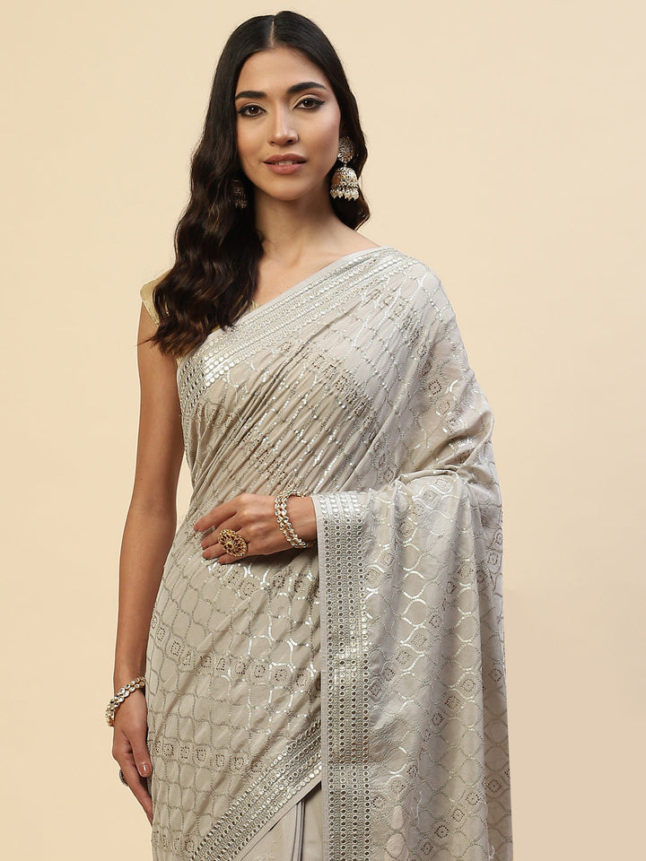 Sequin Embroidered Organza Saree