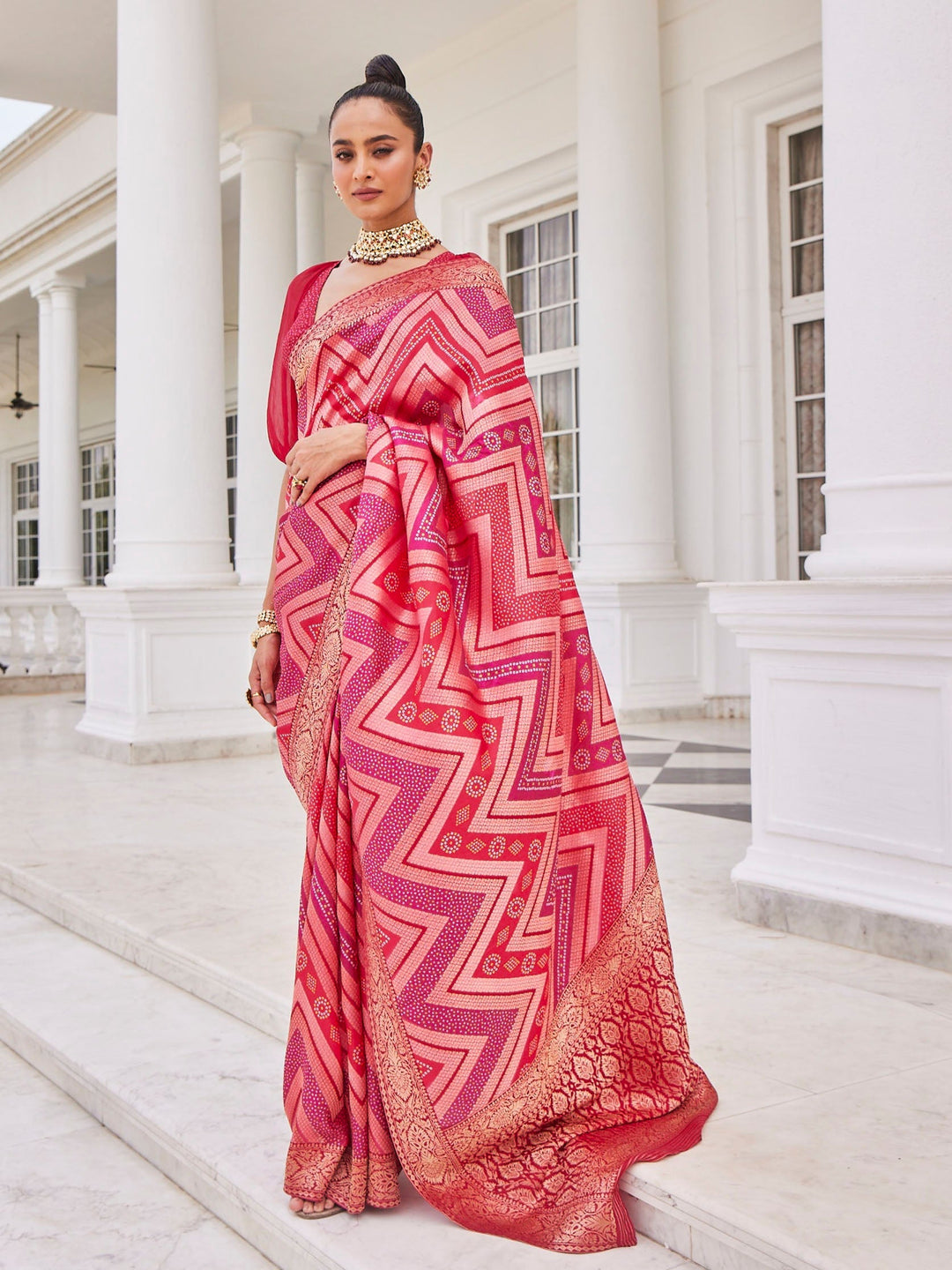 Bandhani Jaal Printed Handloom Saree