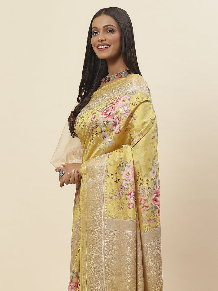Digitally Floral Printed Tussar Saree