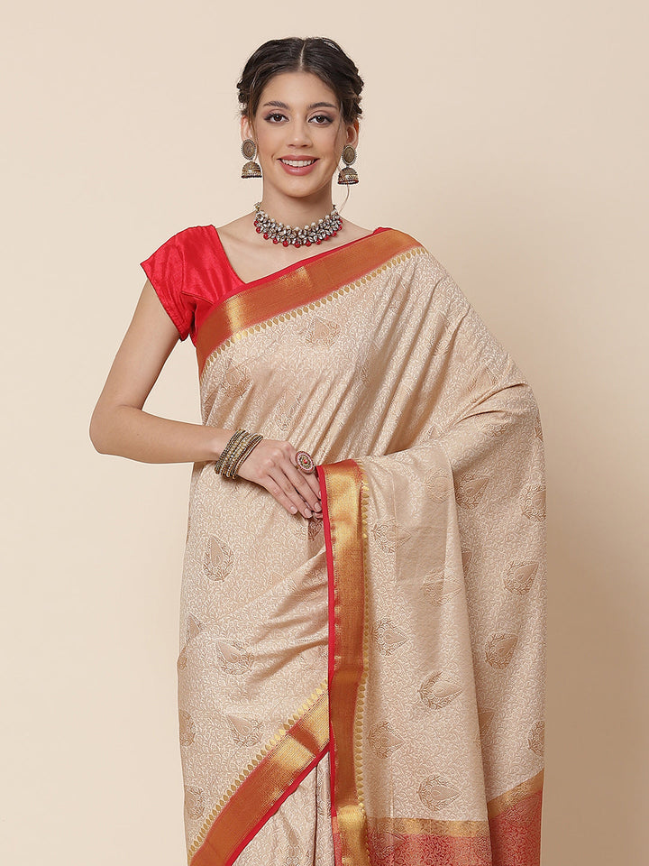 Zari Border Booti Art Handloom Woven Saree