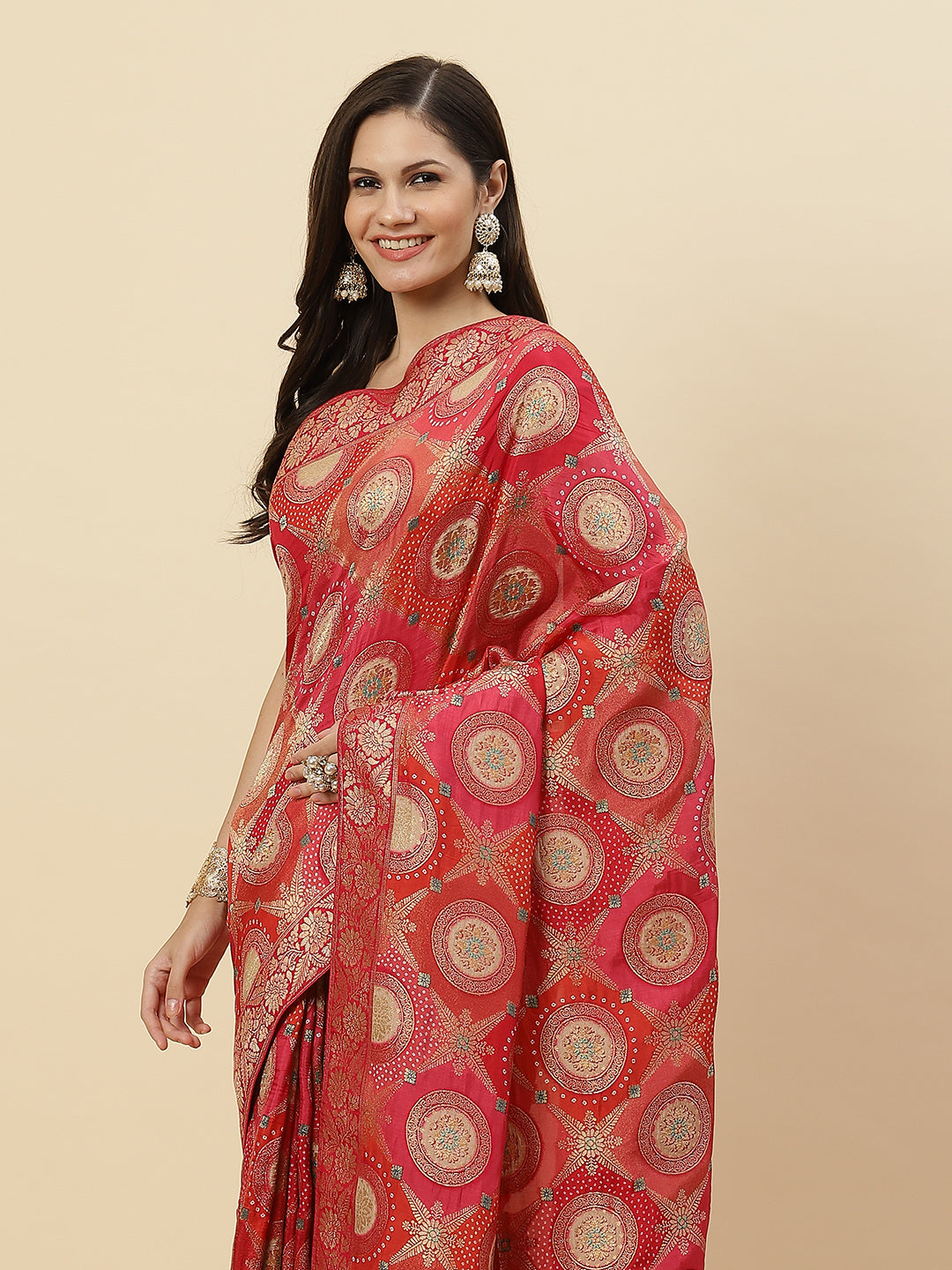 Bandhani Art Handloom Woven Saree