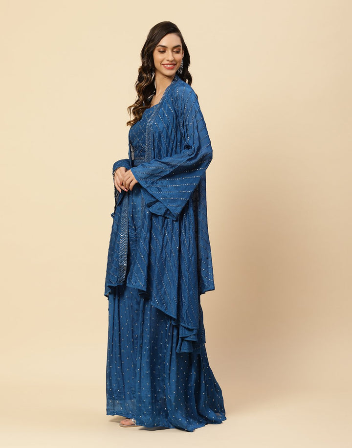 Sequence Embroidered Art Crepe Salwar Kameez Stitched Suit With Jacket