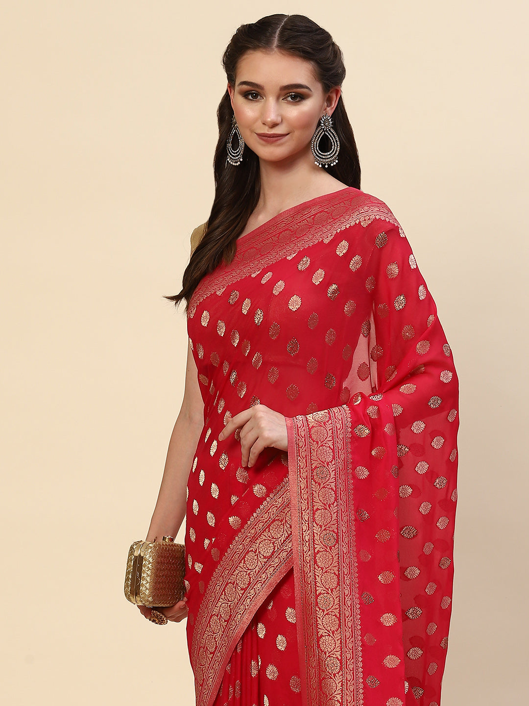 Zari Booti Georgette Plain Saree