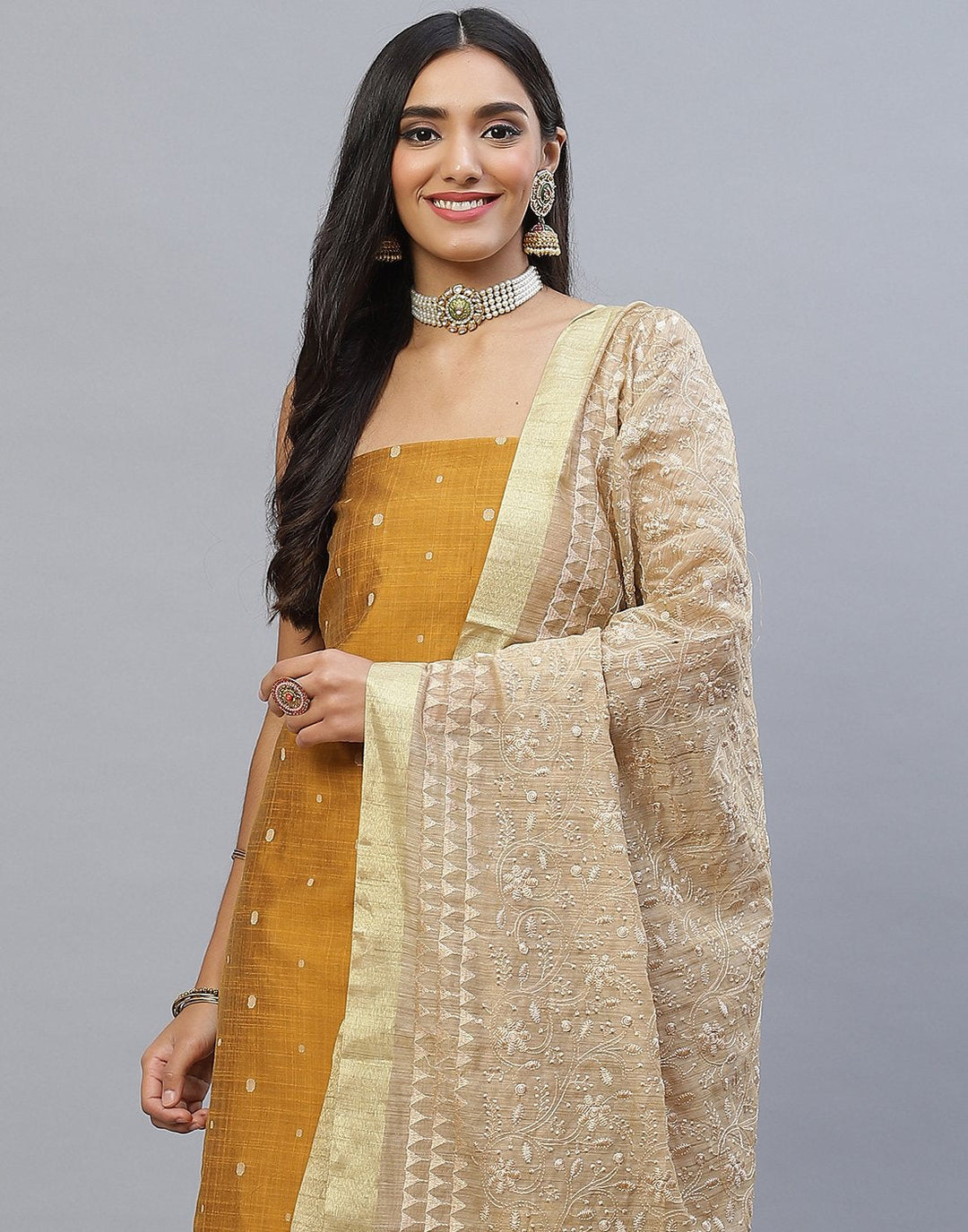 Chanderi Embroidered Suit Piece with fancy dupatta