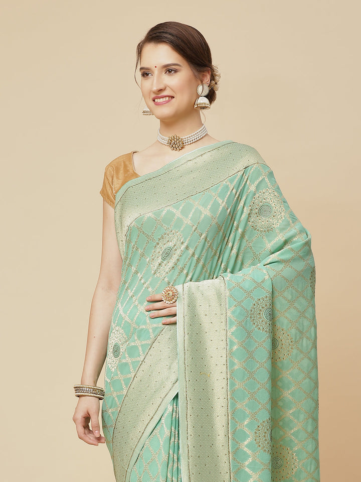 Zari Jaal Stone Art Georgette Plain Saree