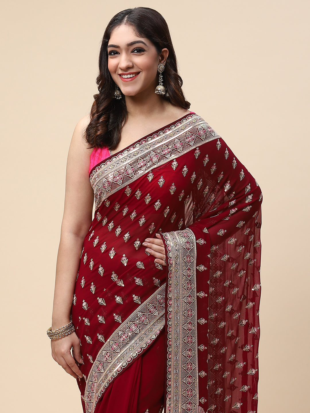 Resham Booti Embroidered Georgette Saree