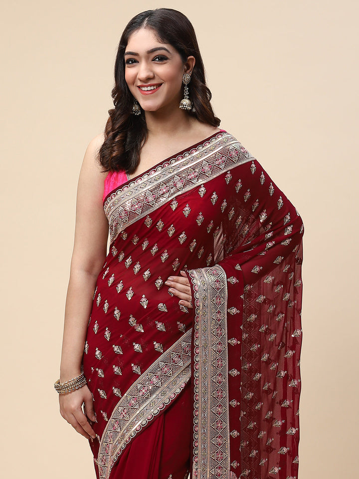 Resham Booti Embroidered Georgette Saree