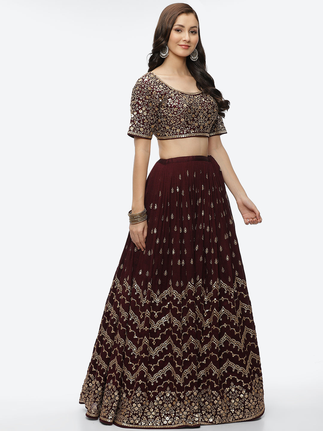 Sequin Work Art Handloom Choli With Lehenga &amp; Net Dupatta