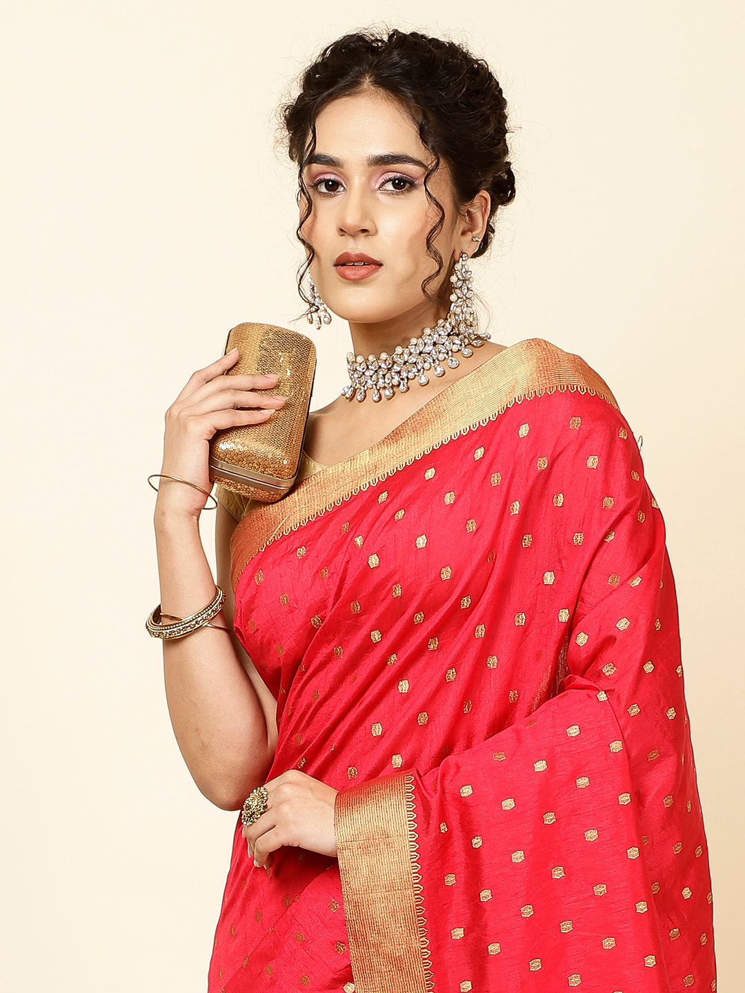 Zari Border Booti Woven Handloom Saree
