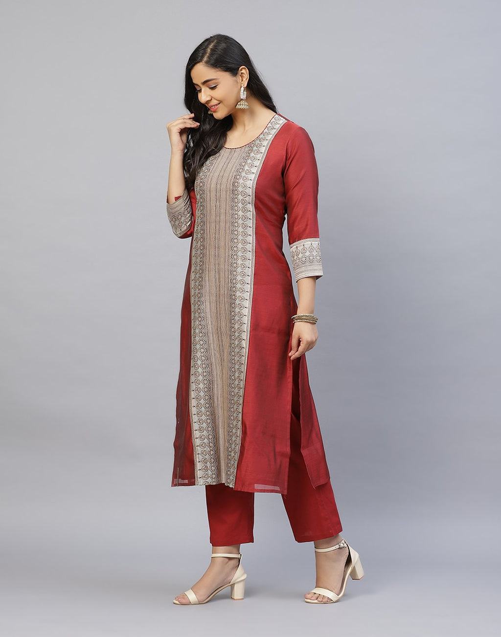 Chanderi Printed Kurti Pant Set