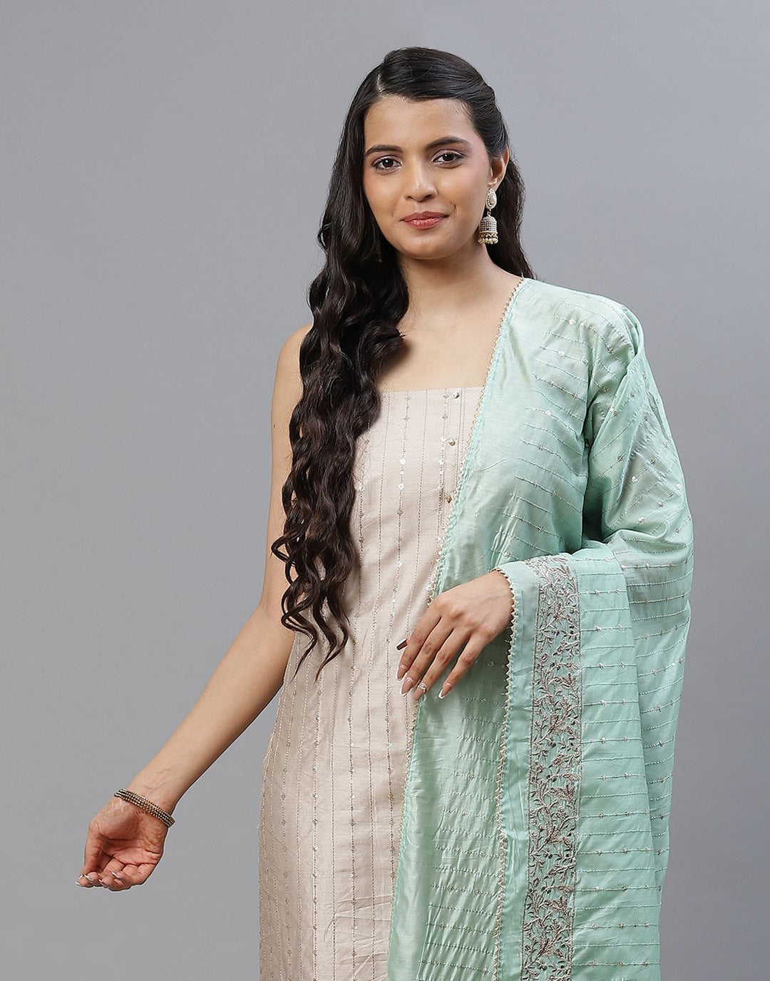 Embroidered Chanderi Suit Piece With Dupatta