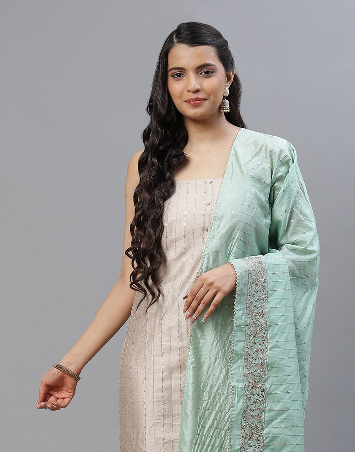 Embroidered Chanderi Suit Piece With Dupatta