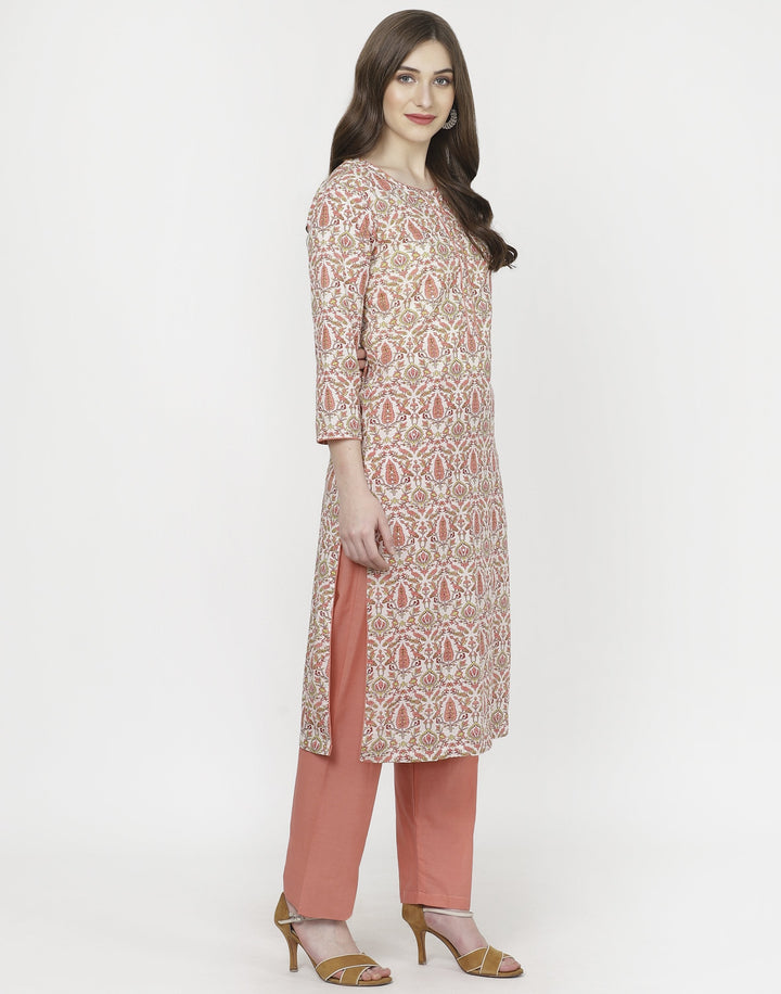 Cream Peach Cotton Kurti with Palazzo