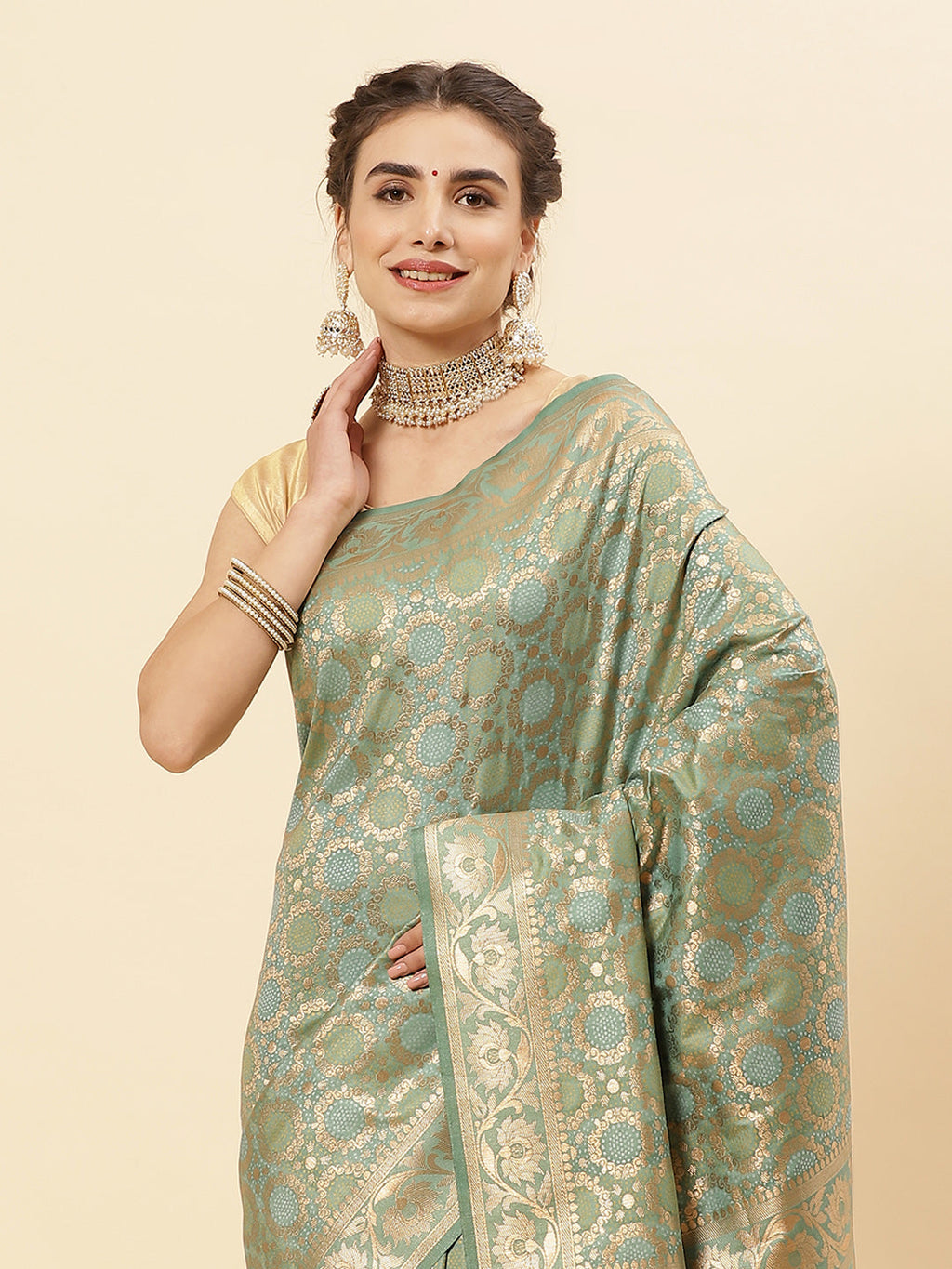 Bandhez Art Handloom Saree with Zari Jaal Border