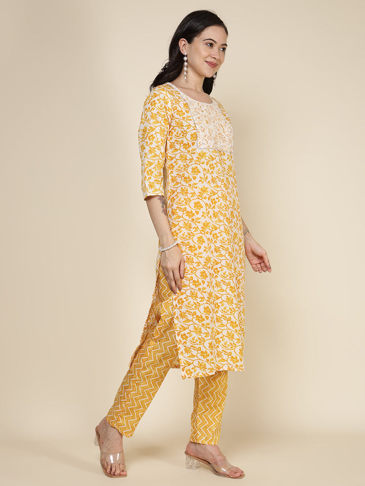 Printed Cotton Blend Kurta With Pants &amp; Dupatta