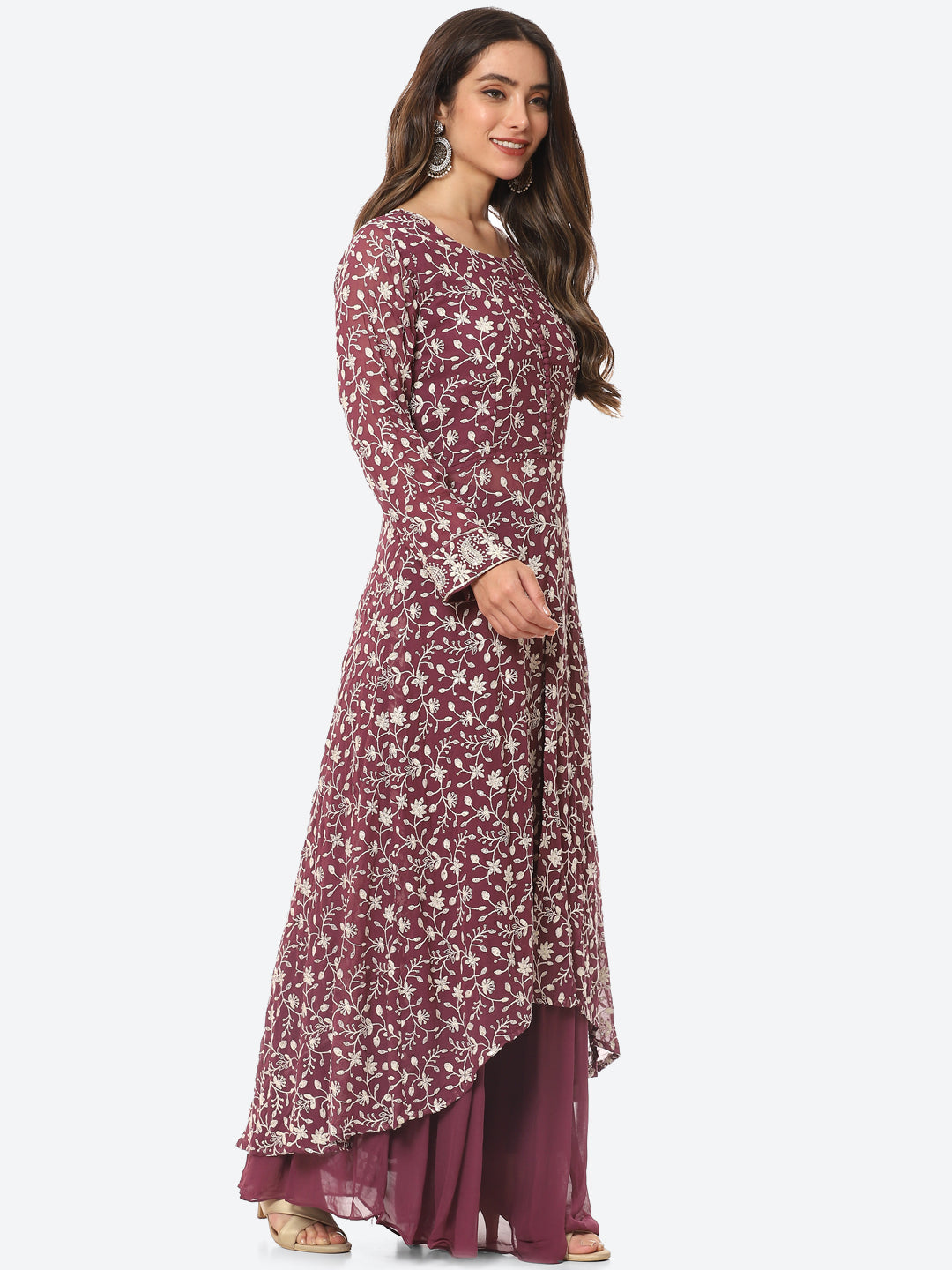 Resham Jaal Georgette Kurta With Palazzo &amp; Dupatta