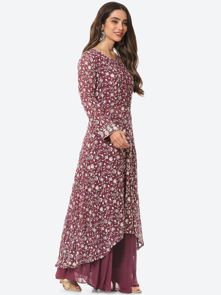 Resham Jaal Georgette Kurta With Palazzo &amp; Dupatta