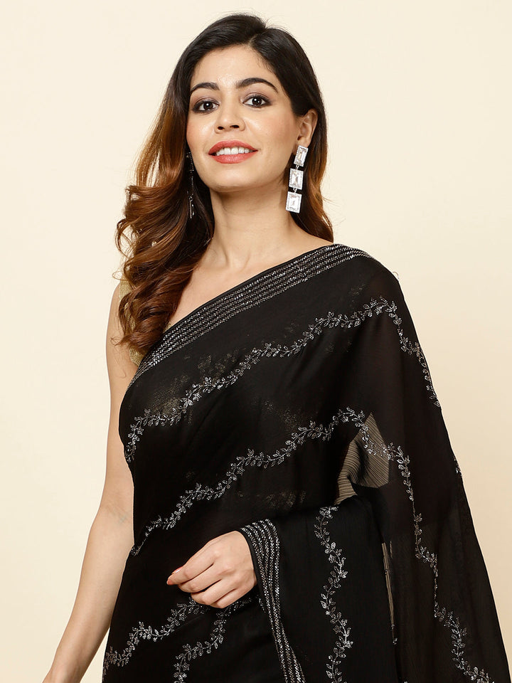 Stone Embroidered Chiffon Saree