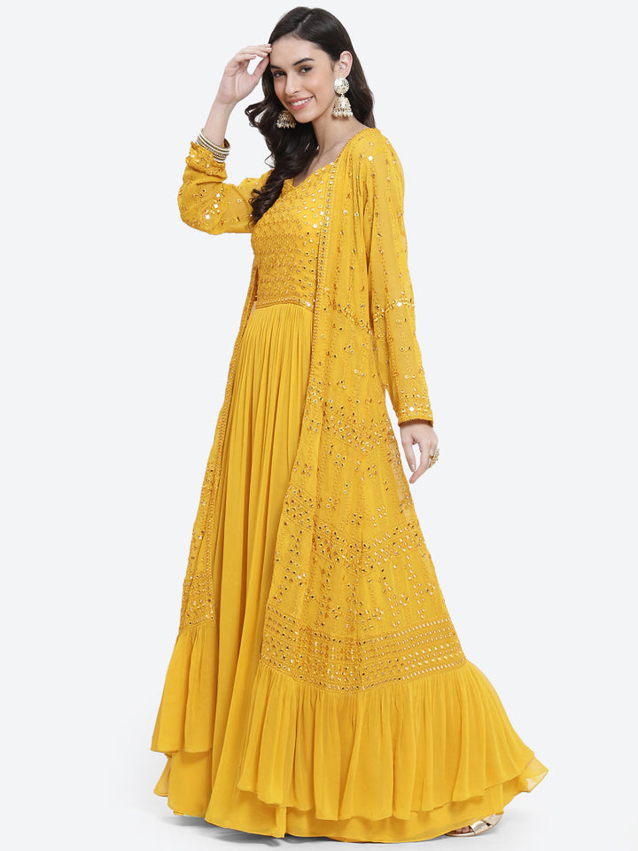 Resham Mirror Booti Georgette Net Dupatta Dress