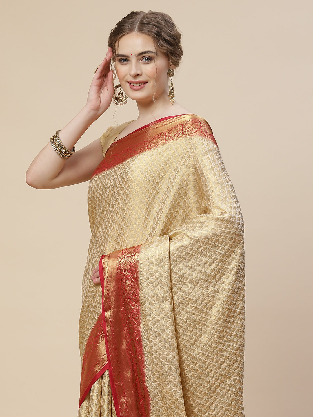 Brocade Zari Booti Art Handloom Woven Saree