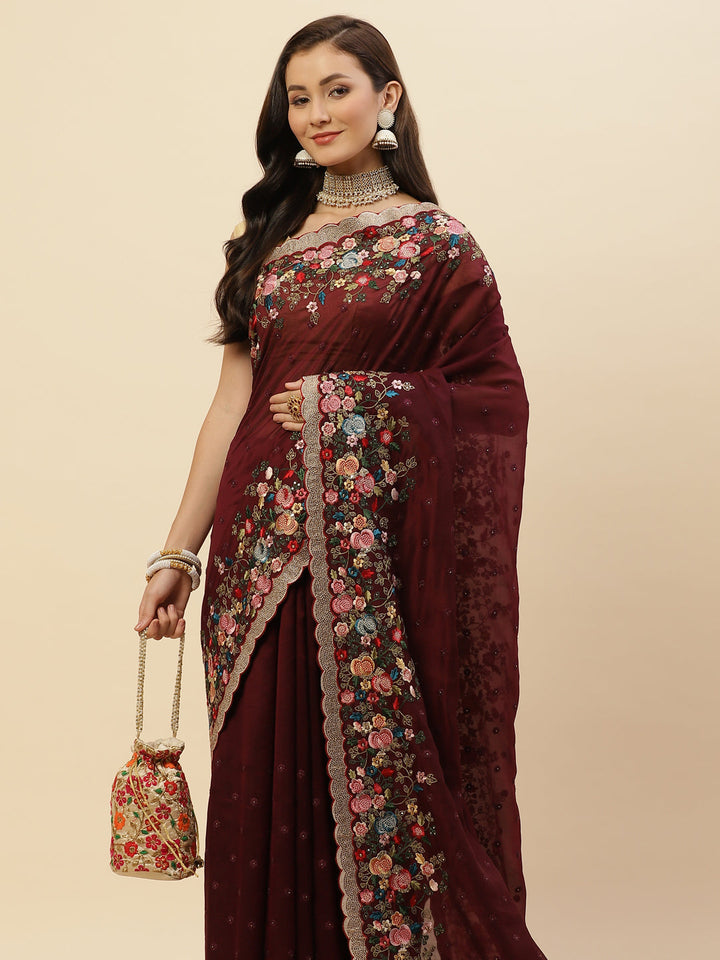 Resham Border Embroidered Georgette Saree