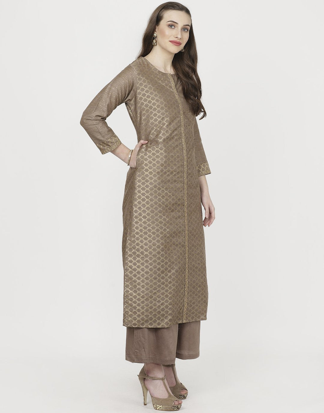 Mouse Art Tusser Kurti with Palazzo
