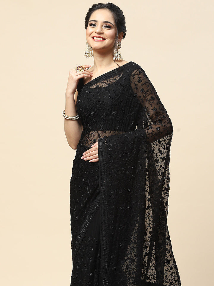 Resham Jaal Embroidered Chiffon Saree