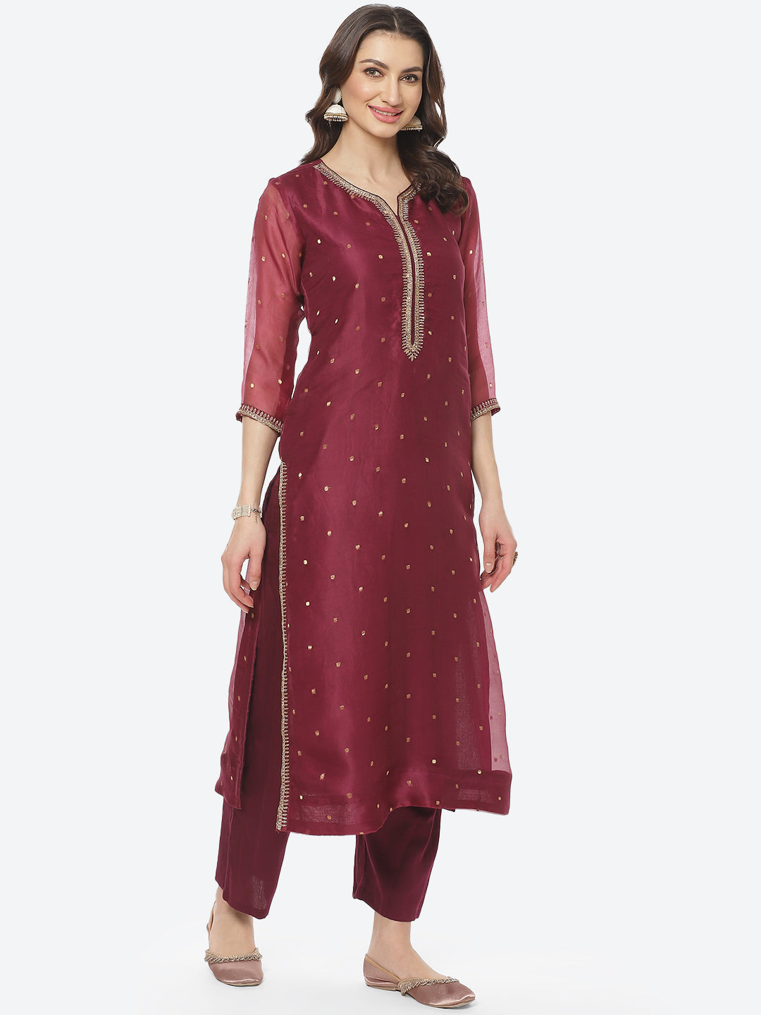 Embroidered Neck Organza Kurti With Pant