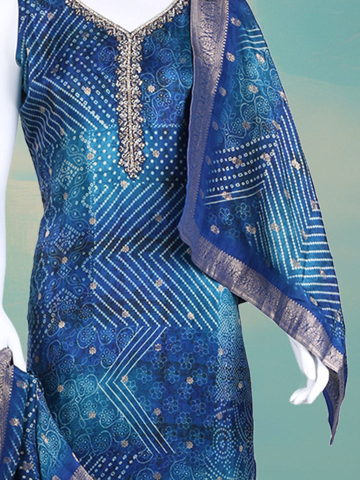 Bandhani Printed Art Silk Kurta With Pants &amp; Dupatta