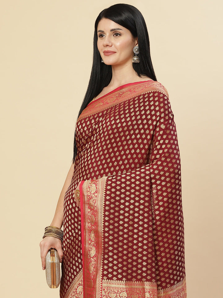 Zari Booti Crepe Plain Saree