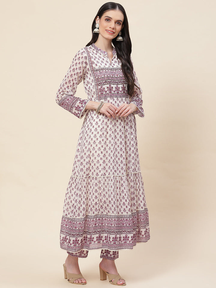 Floral Printed Cotton Kurta With Pants &amp; Dupatta