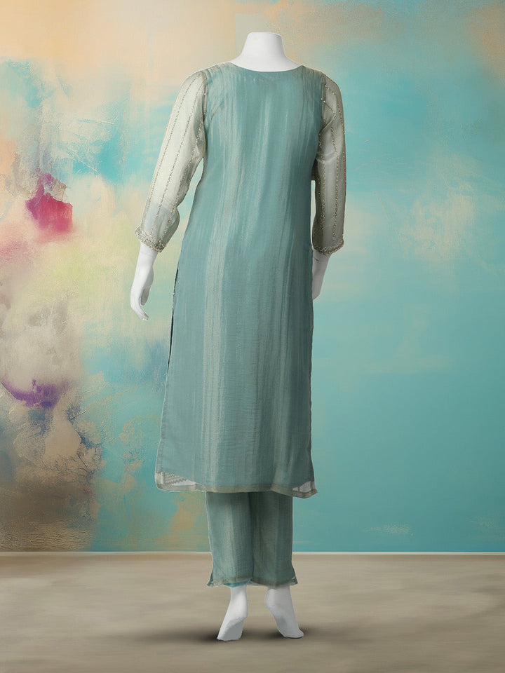 CutDana Embroidered Tissue Stitched Kurta With Pant &amp; Dupatta