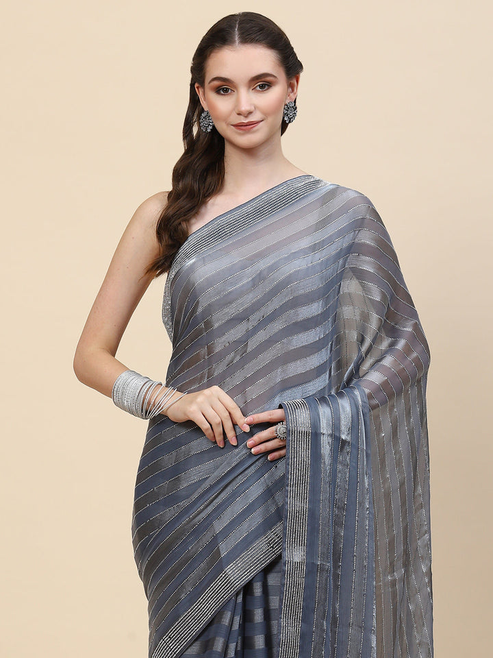 Stone  Embroidered Organza Saree