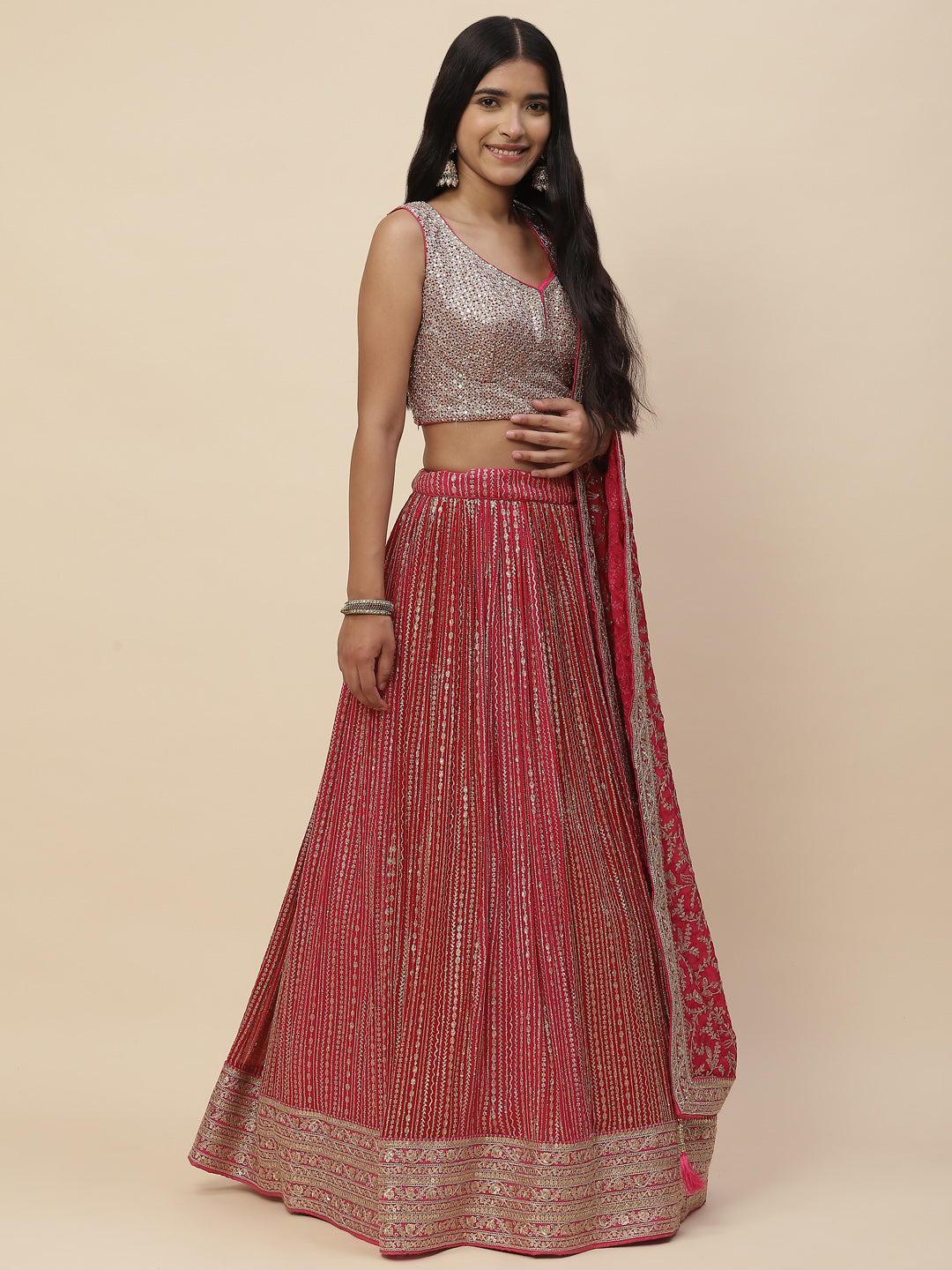 Zari Work Georgette Lehenga With Choli & Dupatta