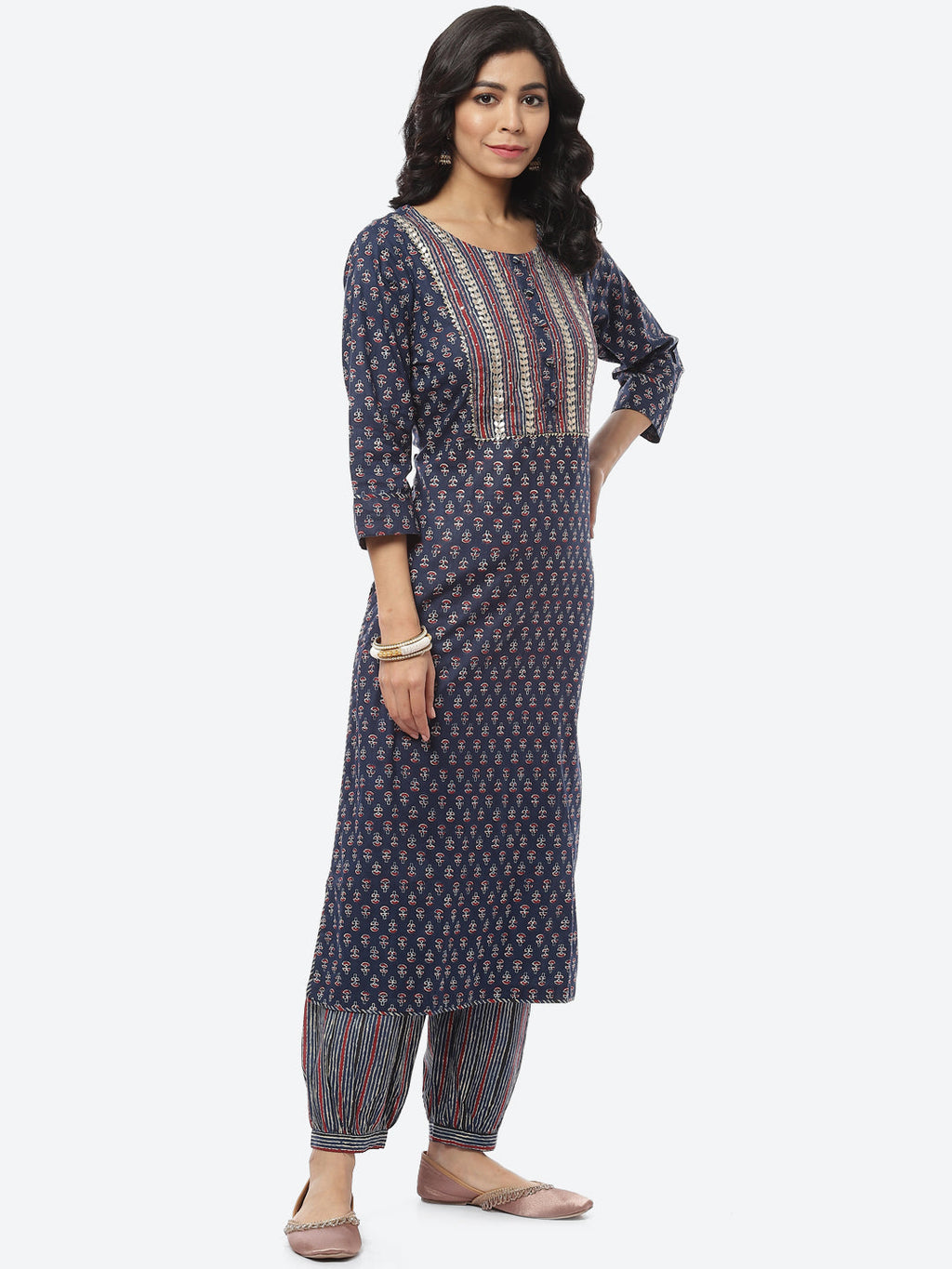 Printed Gota Work Cotton Kurti With Pant