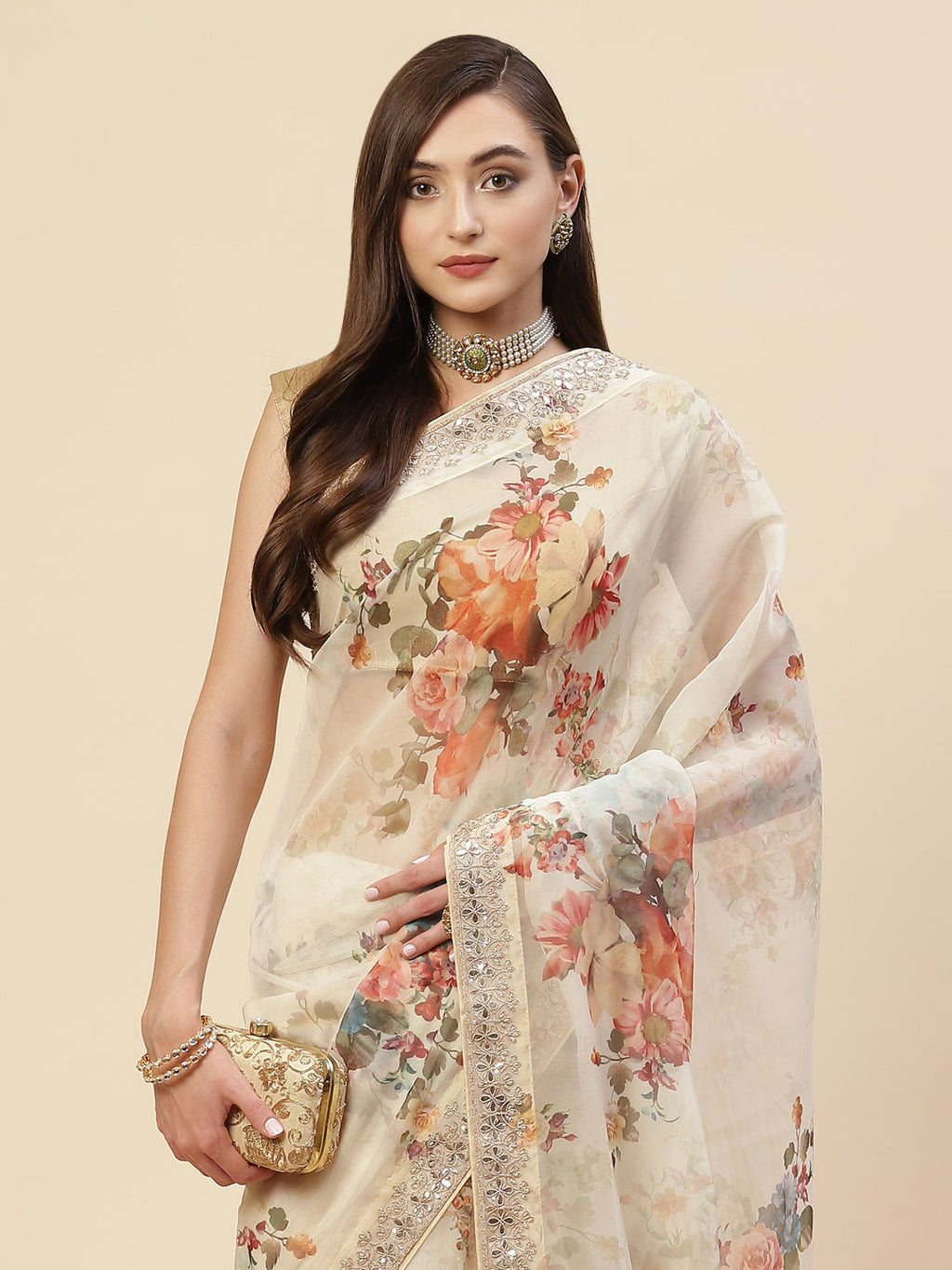 Floral Digital Printed Organza Saree