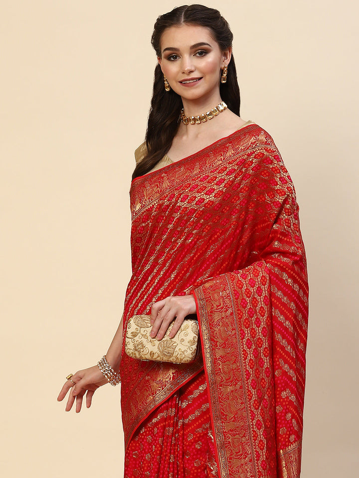 Bandhej Banarasi Woven Saree