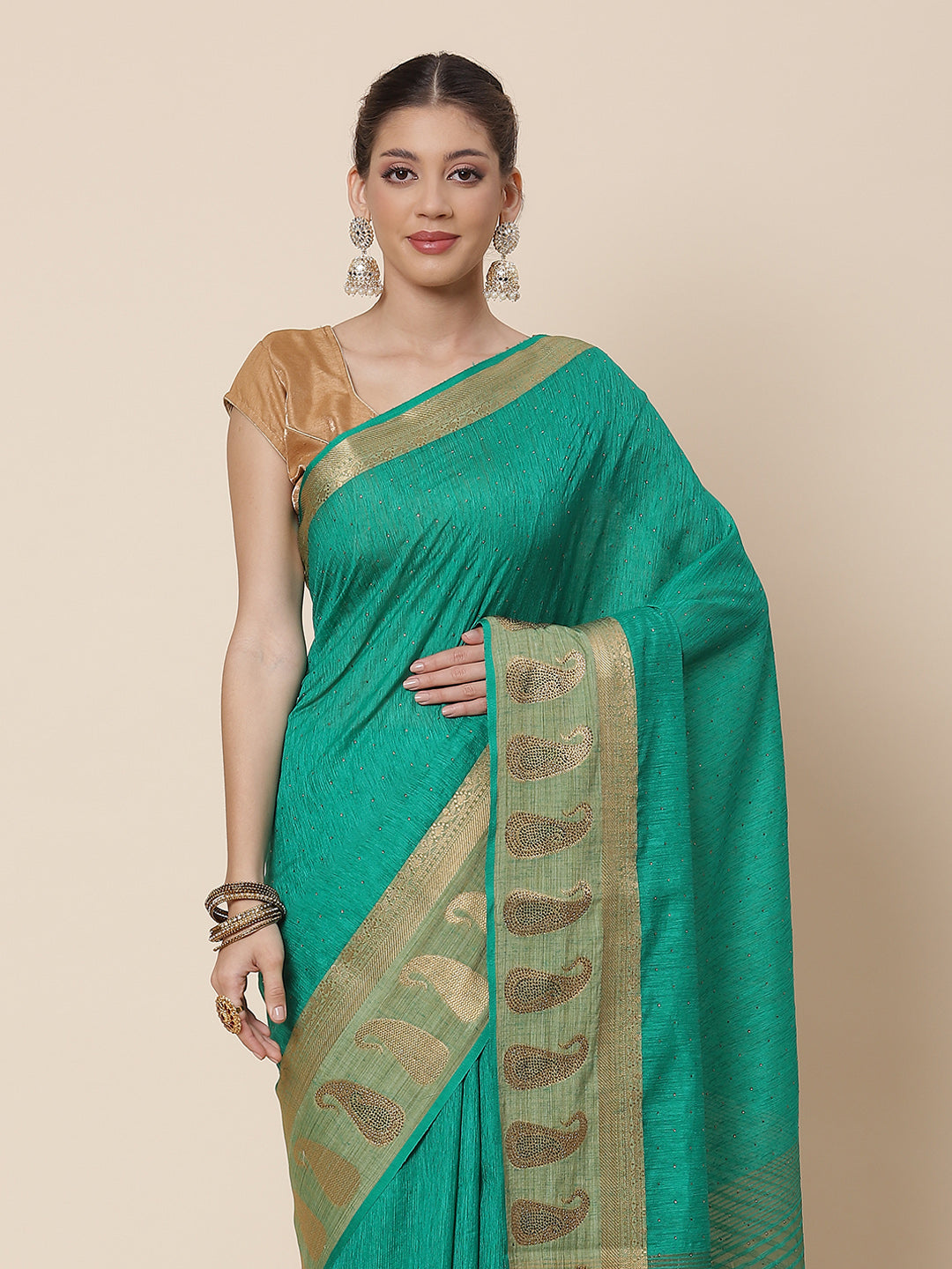 Stone Work Art Handloom Woven Saree