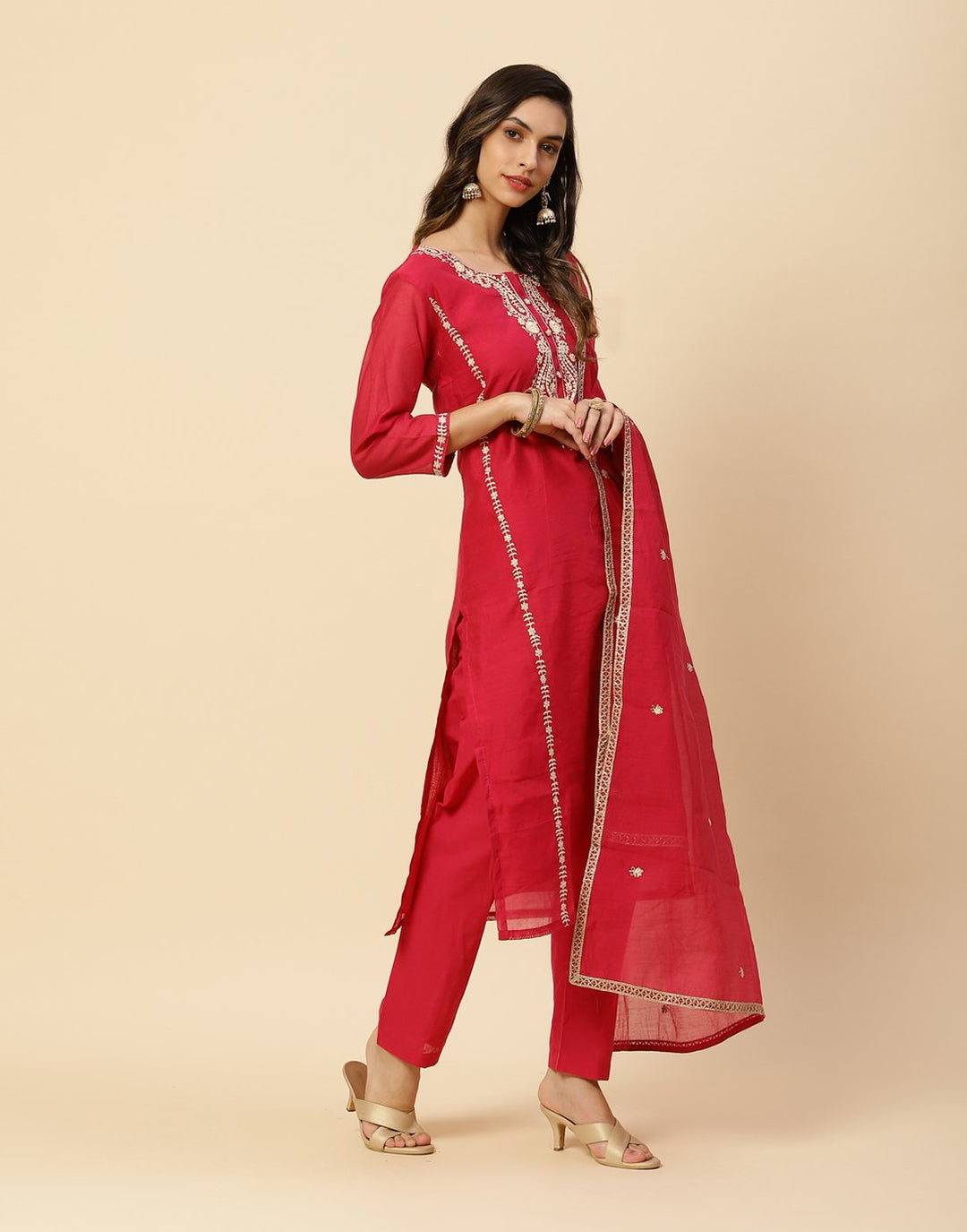 Embroidered Cotton Chanderi Salwar Kameez Stitched Suit With Chanderi Dupatta