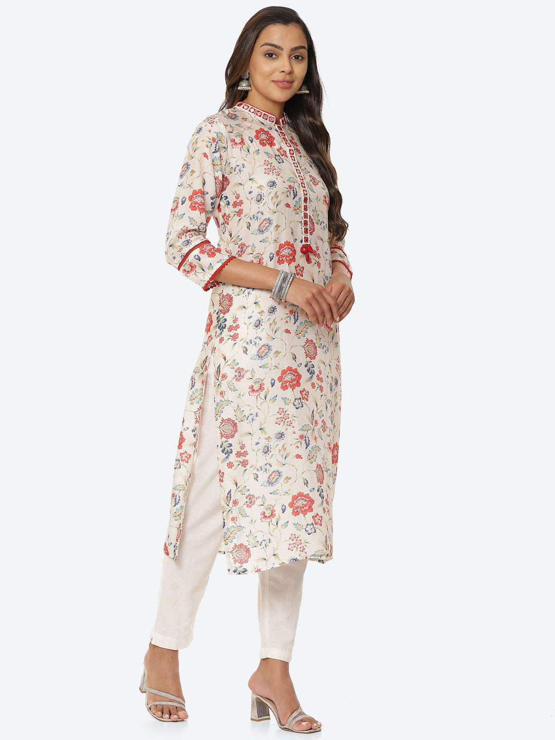 Printed Neck Patti Muslin Kurta