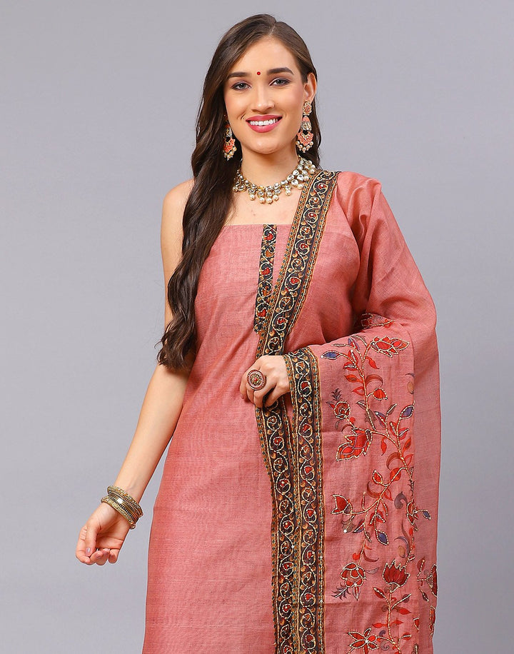 Chanderi Embroidered Suit Piece with fancy dupatta