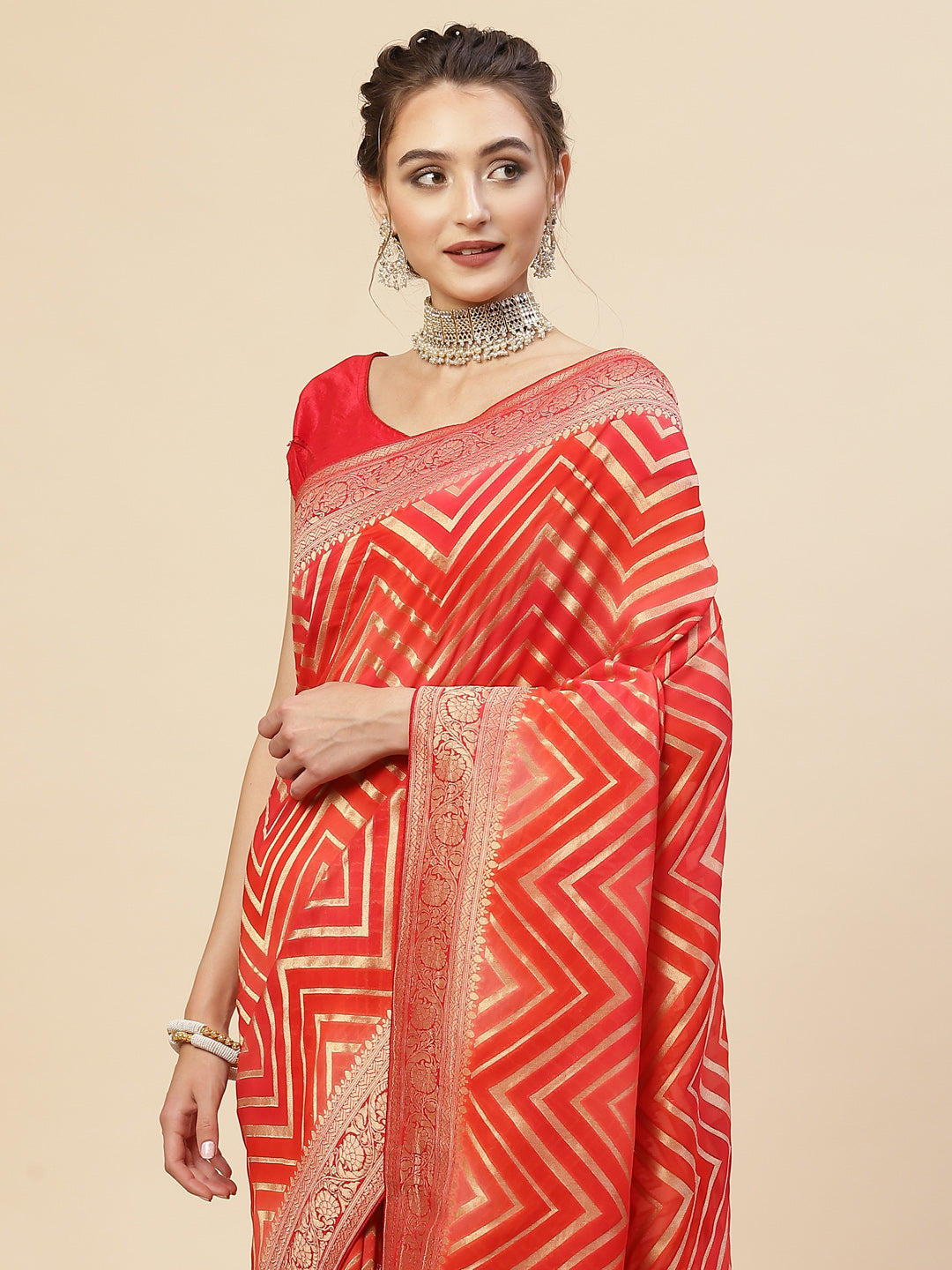 Zari Border Georgette Plain Saree