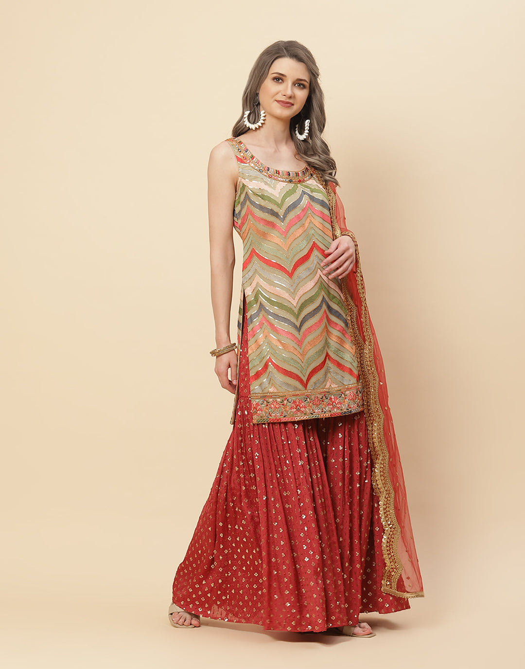 Sequence Georgette Stitched Salwar Kameez With Net Booti Dupatta