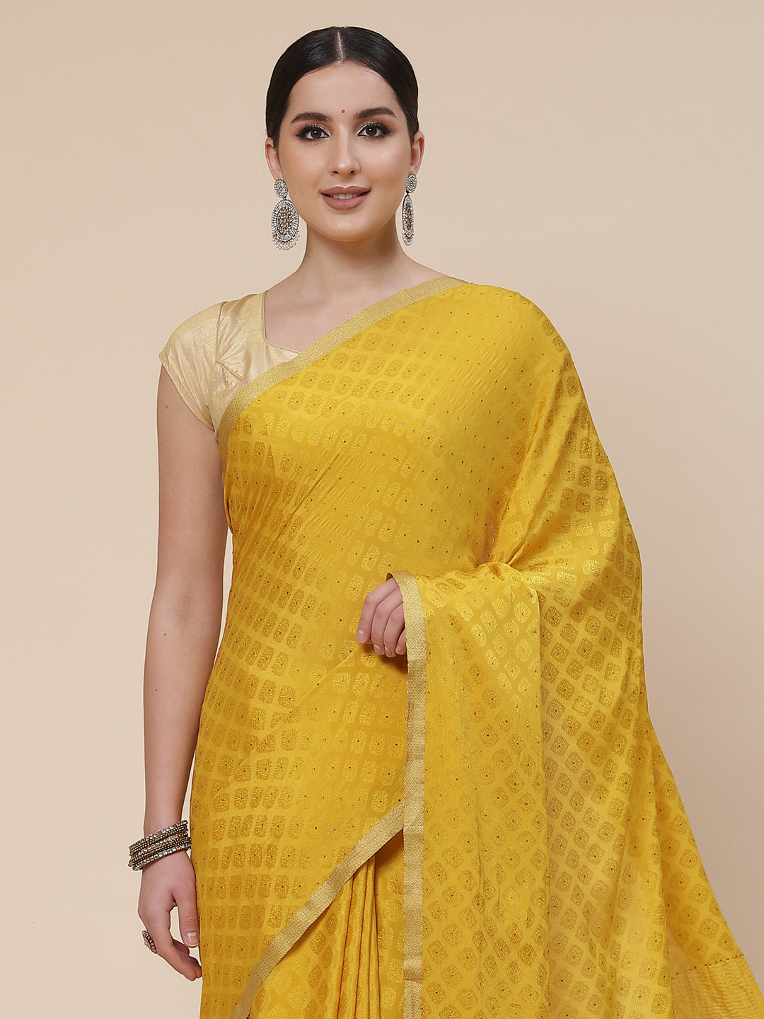 Piped Border Crepe Plain Saree