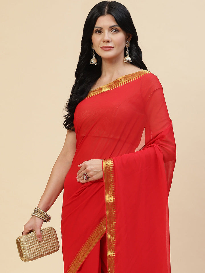 Plain Zari Border Chiffon Saree